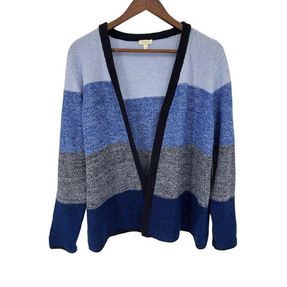 Talbots Blue Color Block Open Front Chunky Knit Cardigan Sweater Women's Size M - Picture 1 of 6